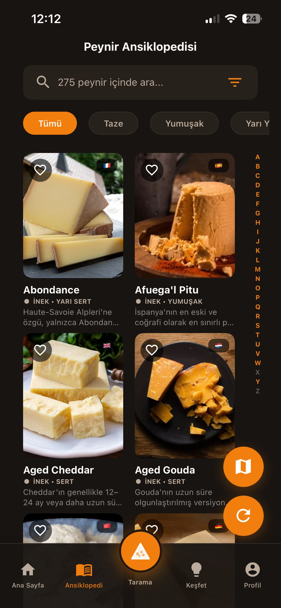 Cheesepedia Türkçe uygulama ekranı 2